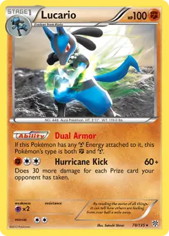 Lucario Holo Pokemon card from Plasma Storm