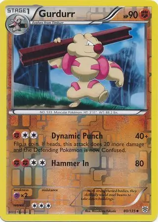 Gurdurr Reverse Holo Pokemon card from Plasma Storm