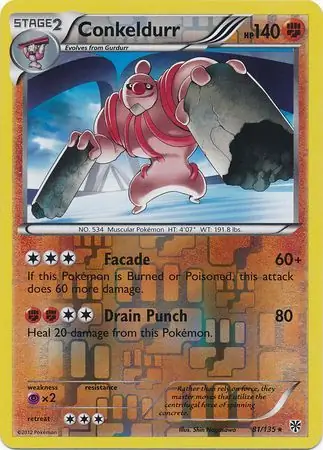 Conkeldurr Reverse Holo Pokemon card from Plasma Storm