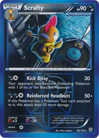 Scrafty Reverse Holo Pokemon card from Plasma Storm