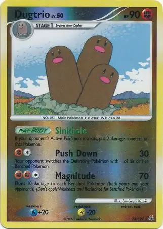 Dugtrio Reverse Holo Pokemon card from Platinum