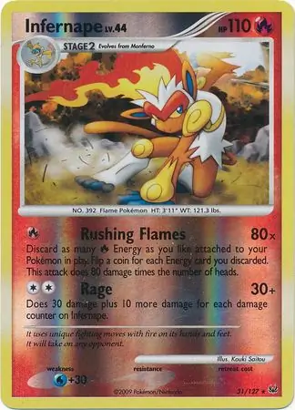 Infernape Reverse Holo Pokemon card from Platinum