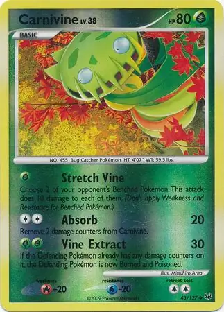 Carnivine Reverse Holo Pokemon card from Platinum