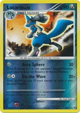 Lucario Reverse Holo Pokemon card from Platinum