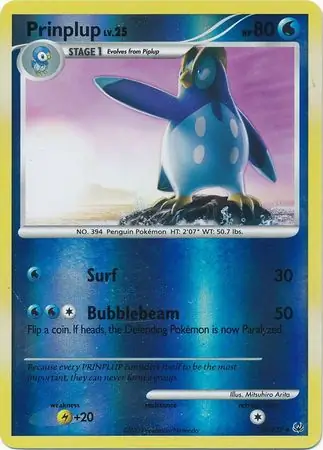 Prinplup Reverse Holo Pokemon card from Platinum