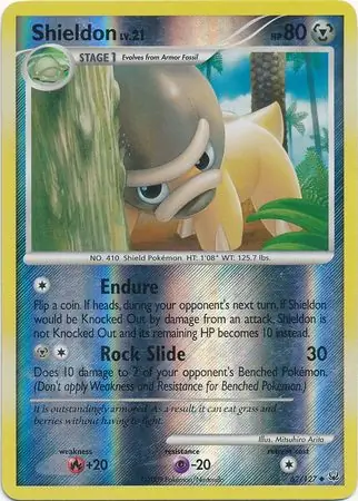 Shieldon Reverse Holo Pokemon card from Platinum