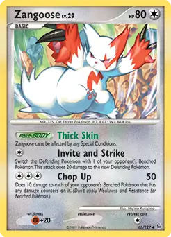 Zangoose Pokemon card from Platinum