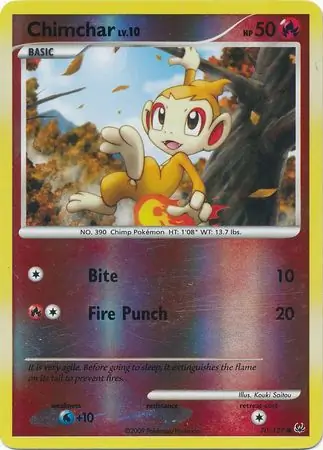 Chimchar Reverse Holo Pokemon card from Platinum