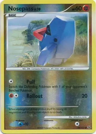 Nosepass Reverse Holo Pokemon card from Platinum