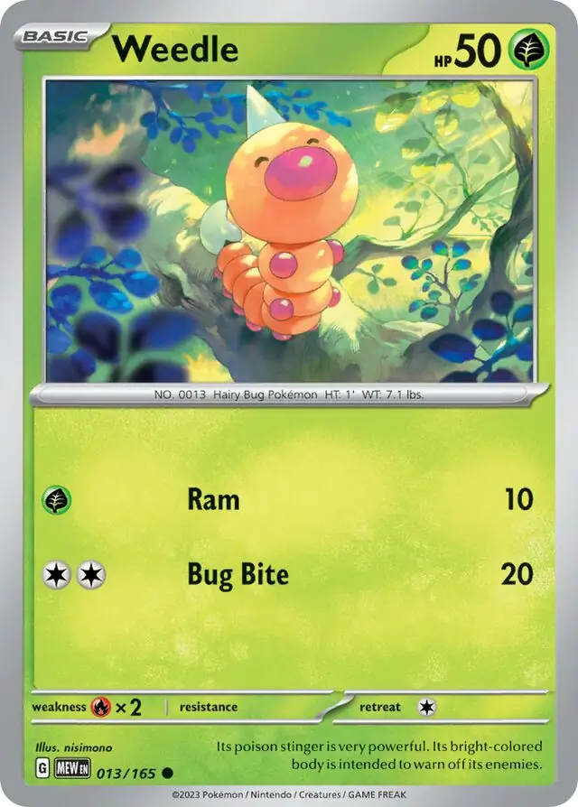 Weedle Pokemon card from Pokemon Card 151