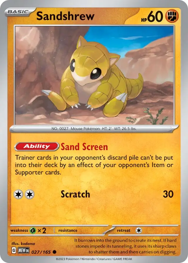 Sandshrew Pokemon card from Pokemon Card 151