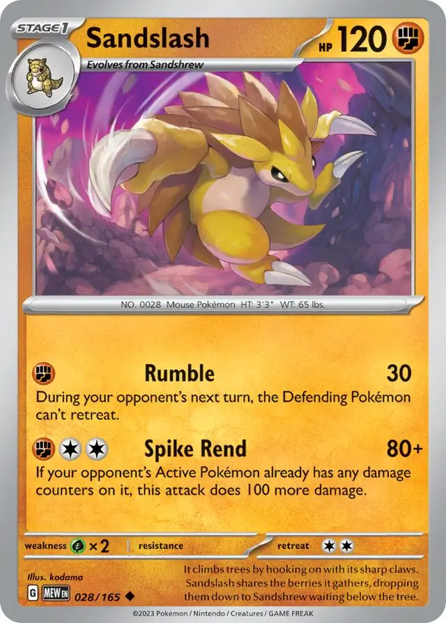 Sandslash Pokemon card from Pokemon Card 151