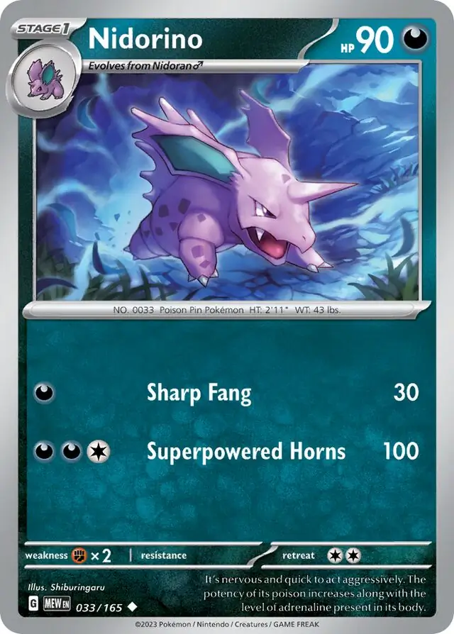 Nidorino Pokemon card from Pokemon Card 151