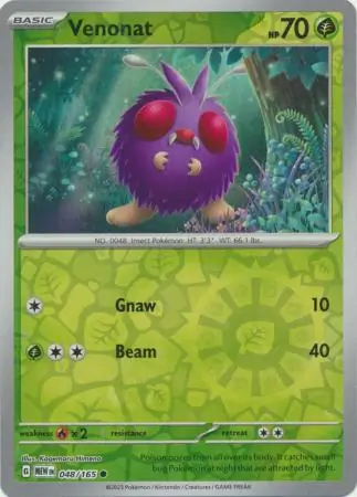 Venonat Reverse Holo Pokemon card from Pokemon Card 151