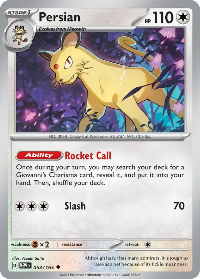 Persian Pokemon card from Pokemon Card 151