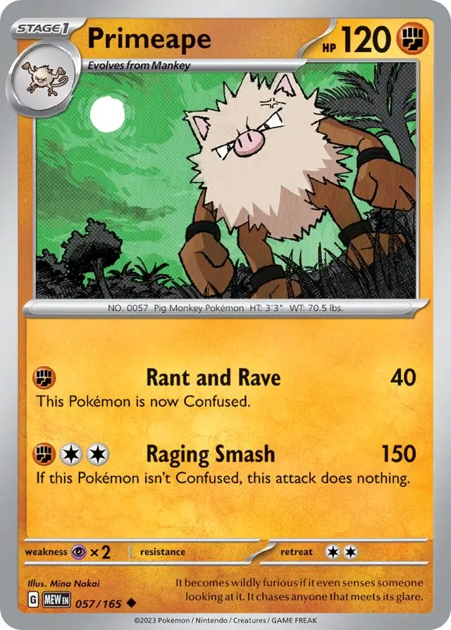 Primeape Pokemon card from Pokemon Card 151