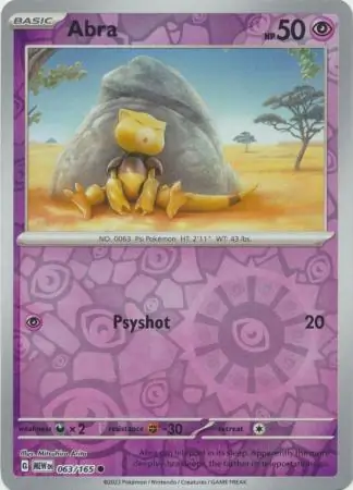 Abra Reverse Holo Pokemon card from Pokemon Card 151