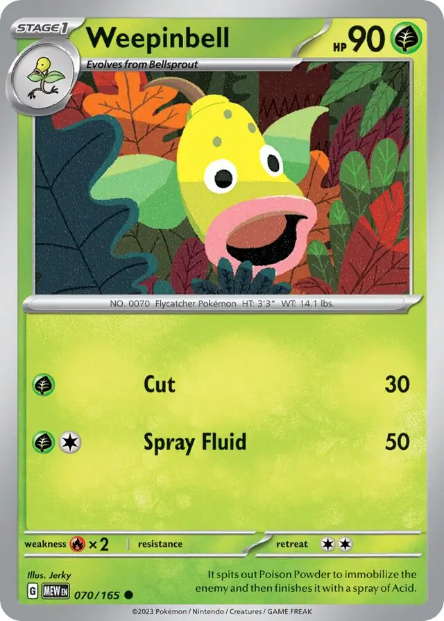 Weepinbell Pokemon card from Pokemon Card 151