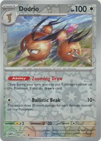 Dodrio Reverse Holo Pokemon card from Pokemon Card 151