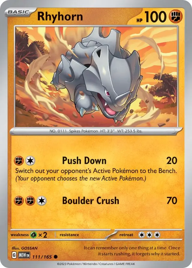 Rhyhorn Pokemon card from Pokemon Card 151