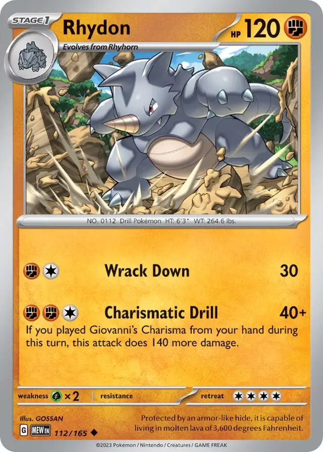 Rhydon Pokemon card from Pokemon Card 151