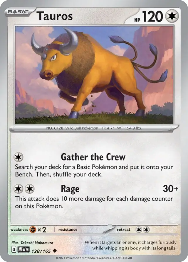 Tauros Pokemon card from Pokemon Card 151