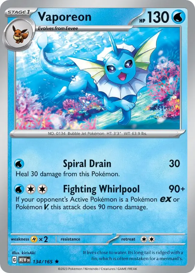 Vaporeon Pokemon card from Pokemon Card 151