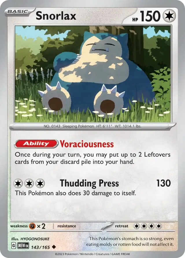 Snorlax Pokemon card from Pokemon Card 151