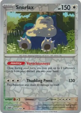 Snorlax Reverse Holo Pokemon card from Pokemon Card 151