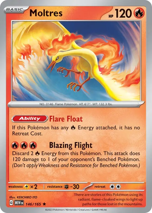 Moltres Pokemon card from Pokemon Card 151