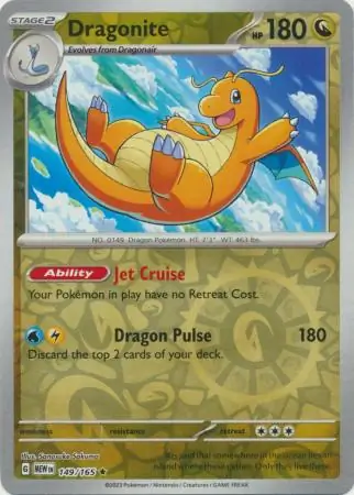 Dragonite Reverse Holo Pokemon card from Pokemon Card 151