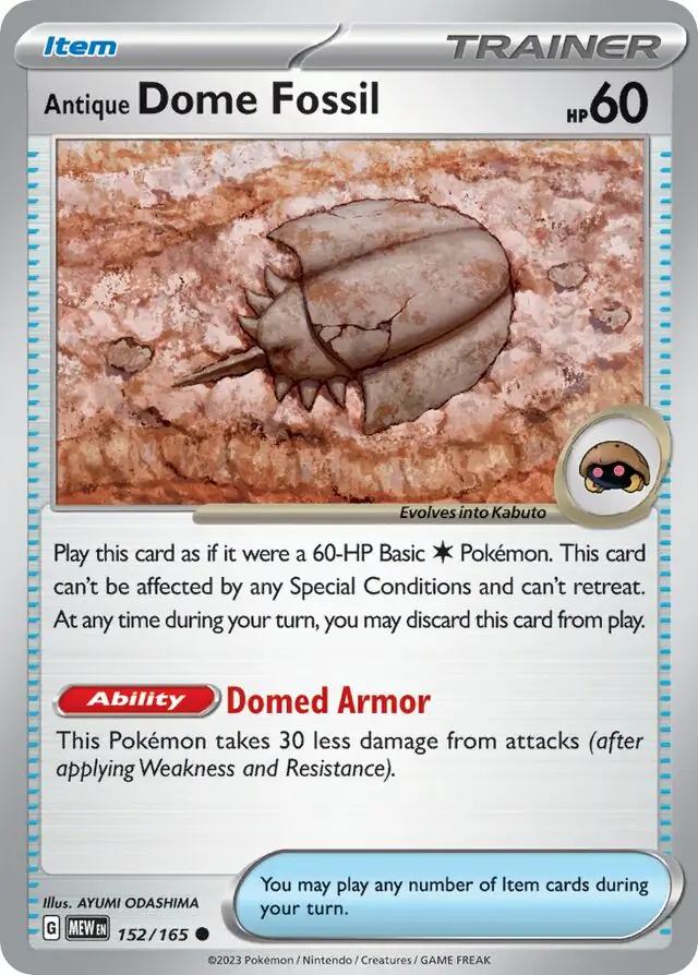 Antique Dome Fossil Pokemon card from Pokemon Card 151