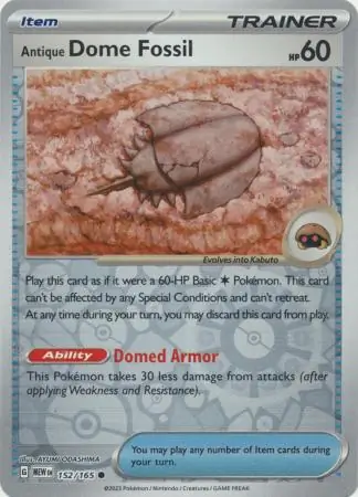Antique Dome Fossil Reverse Holo Pokemon card from Pokemon Card 151