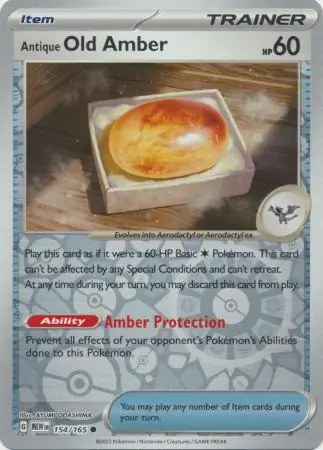 Antique Old Amber Reverse Holo Pokemon card from Pokemon Card 151