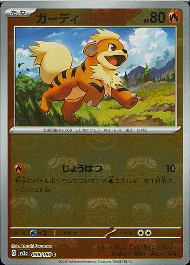 Growlithe Master Ball Holo Pokemon card from Pokemon Card 151 Japanese