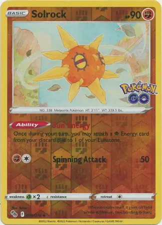Solrock Reverse Holo Pokemon card from Pokemon GO