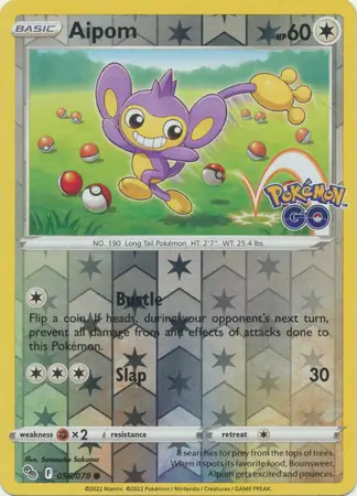 Aipom Reverse Holo Pokemon card from Pokemon GO