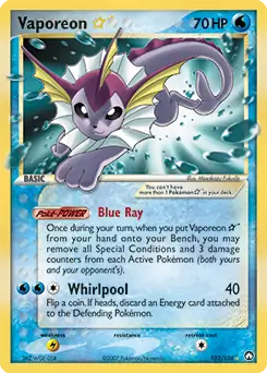 Vaporeon Gold Star Pokemon card from Power Keepers