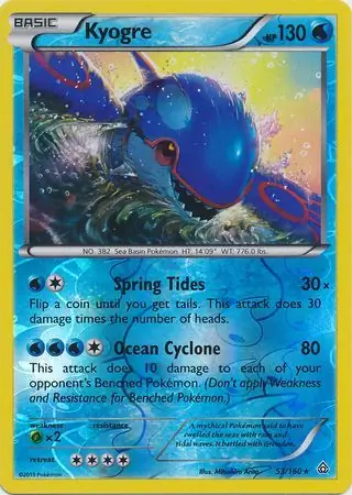 Kyogre Reverse Holo Pokemon card from Primal Clash