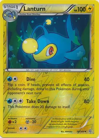 Lanturn Reverse Holo Pokemon card from Primal Clash