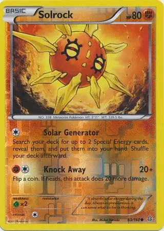 Solrock Reverse Holo Pokemon card from Primal Clash
