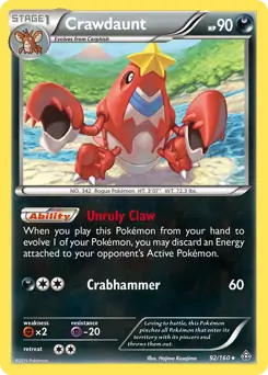Crawdaunt Pokemon card from Primal Clash