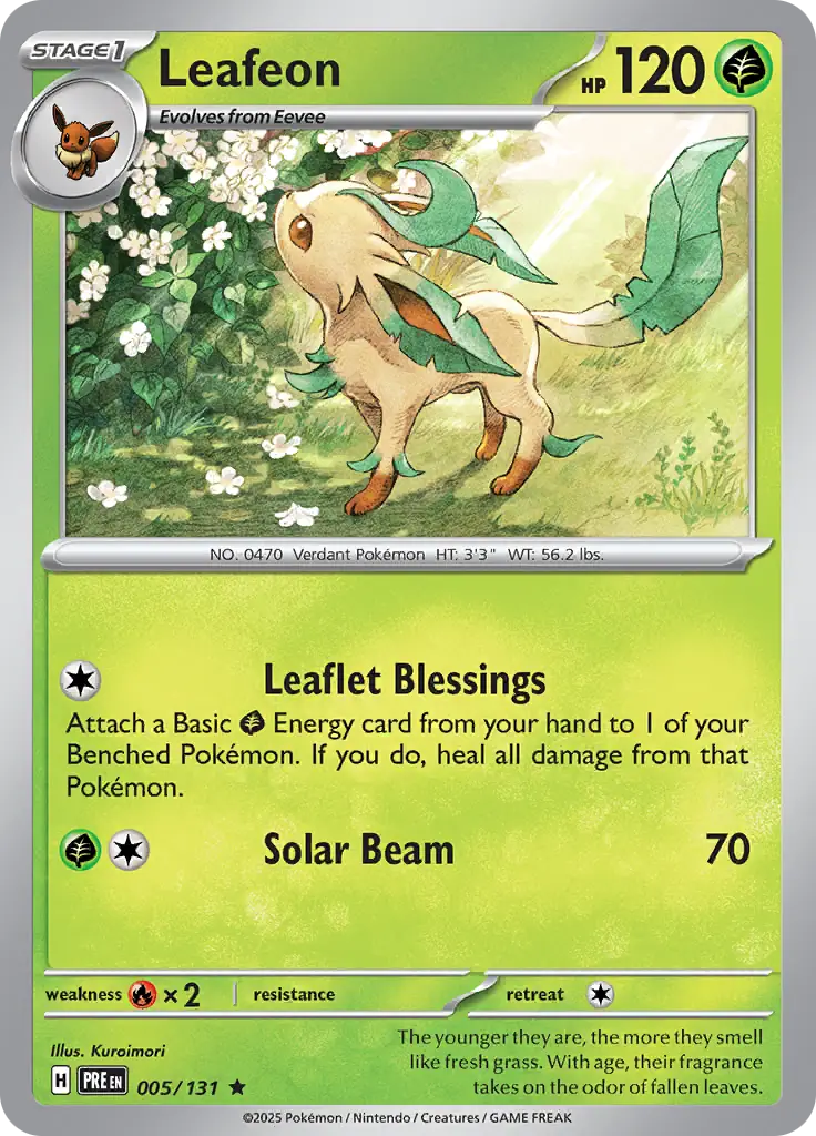 Leafeon Pokemon card from Prismatic Evolutions