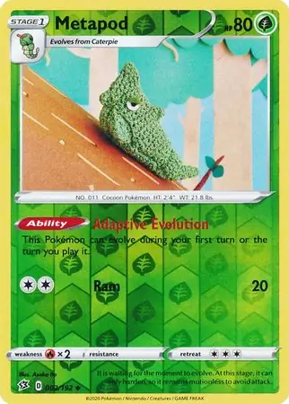 Metapod Reverse Holo Pokemon card from Rebel Clash