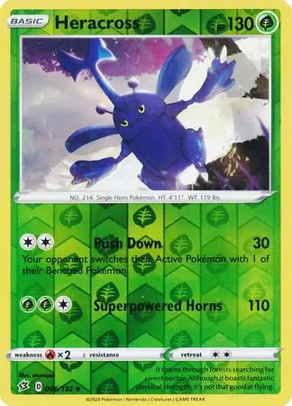 Heracross Reverse Holo Pokemon card from Rebel Clash