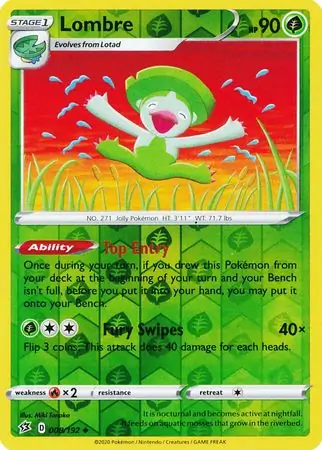 Lombre Reverse Holo Pokemon card from Rebel Clash