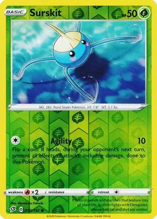 Surskit Reverse Holo Pokemon card from Rebel Clash