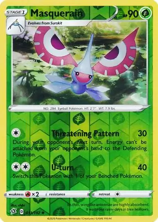 Masquerain Reverse Holo Pokemon card from Rebel Clash
