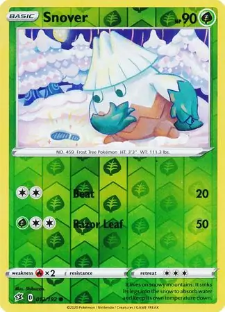 Snover Reverse Holo Pokemon card from Rebel Clash