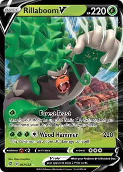 Rillaboom V Pokemon card from Rebel Clash